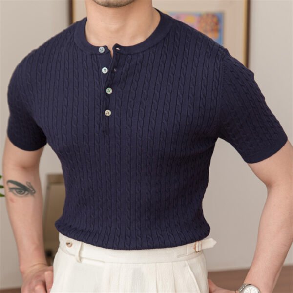 Jacquard Pattern Casual Lapel Tees Knit Breathable Polo P0171 - Image 6