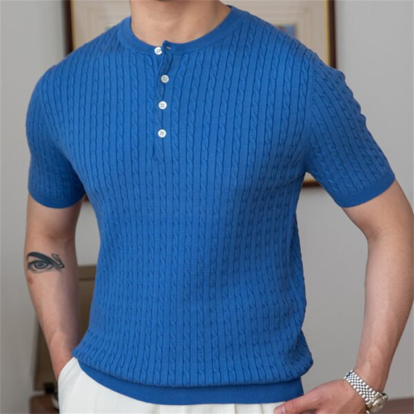 Jacquard Pattern Casual Lapel Tees Knit Breathable Polo P0171