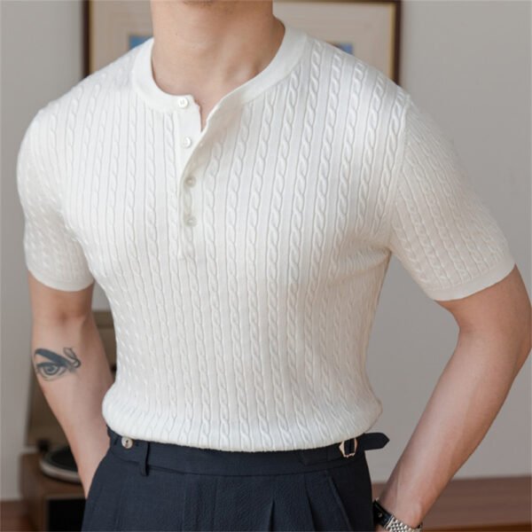 Jacquard Pattern Casual Lapel Tees Knit Breathable Polo P0171 - Image 4