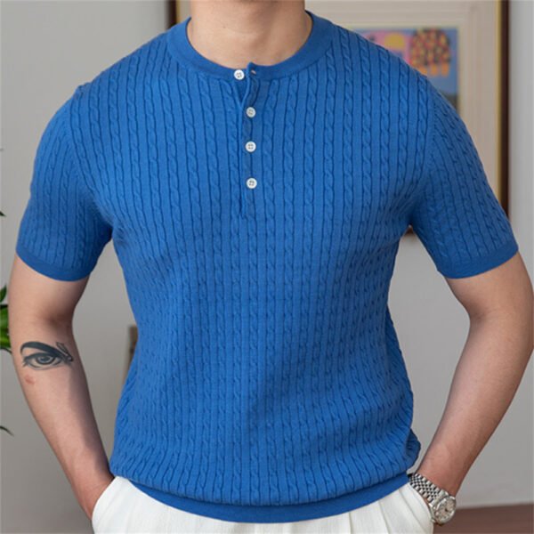 Jacquard Pattern Casual Lapel Tees Knit Breathable Polo P0171 - Image 2