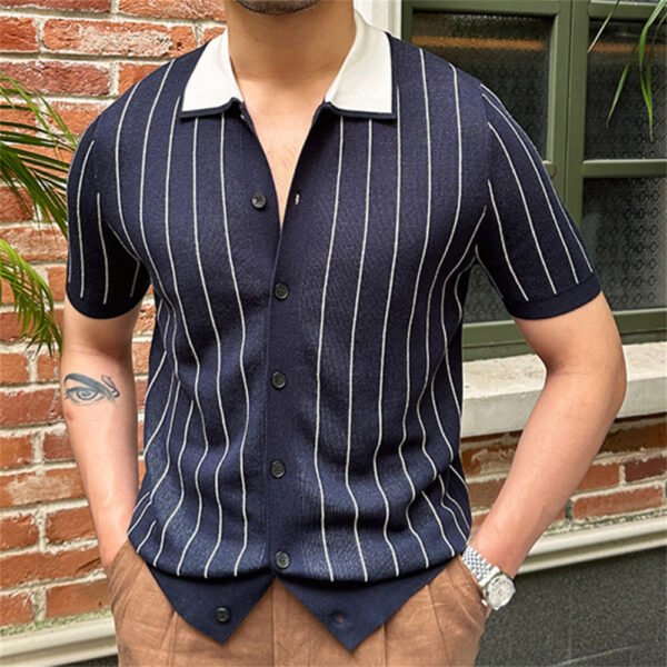 Stripes Cardigan Short Sleeve Polo Shirt P0180