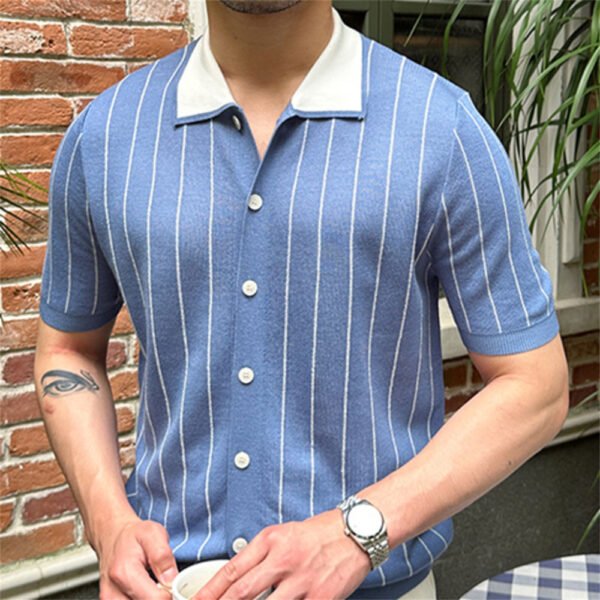 Stripes Cardigan Short Sleeve Polo Shirt P0180 - Image 5