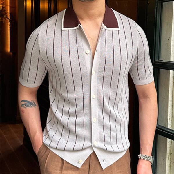 Stripes Cardigan Short Sleeve Polo Shirt P0180 - Image 3