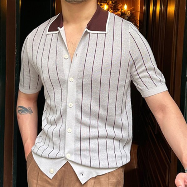 Stripes Cardigan Short Sleeve Polo Shirt P0180 - Image 2