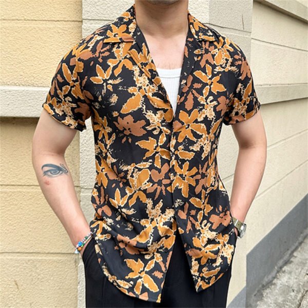Ethnic Vintage Floral Print Men Shirt Short Sleeve P0187 - Image 5