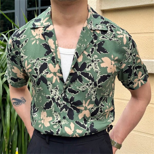 Ethnic Vintage Floral Print Men Shirt Short Sleeve P0187