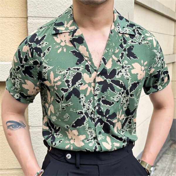 Ethnic Vintage Floral Print Men Shirt Short Sleeve P0187 - Image 2