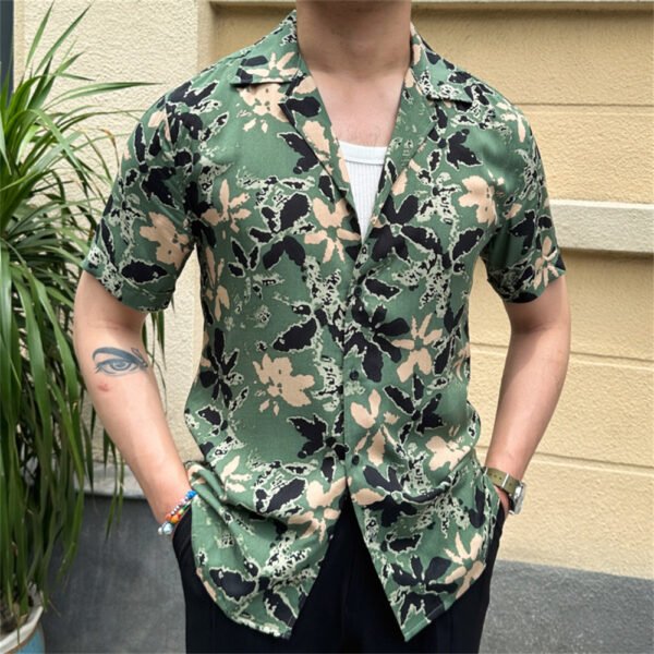 Ethnic Vintage Floral Print Men Shirt Short Sleeve P0187 - Image 3
