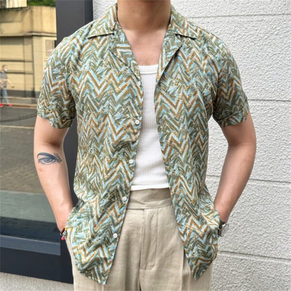 Retro Vintage Geometric Print Beach Shirt P0188 - Image 5
