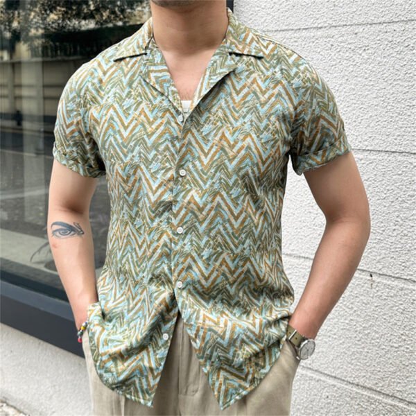 Retro Vintage Geometric Print Beach Shirt P0188 - Image 4