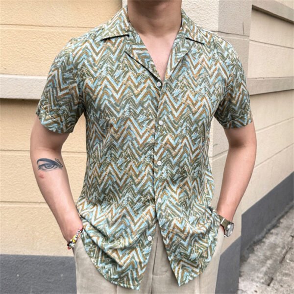 Retro Vintage Geometric Print Beach Shirt P0188 - Image 2