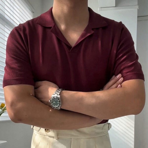 Cuban Collar Short Sleeved Polo Shirt P0208 - Image 5