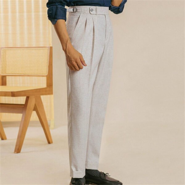 Men Lattice Casual British High Waist Suit Pant P0212 - Image 4