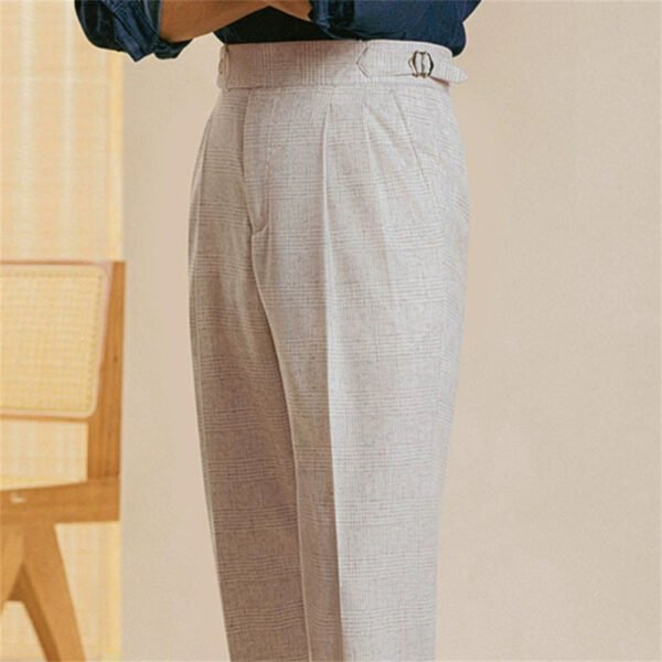 Men Lattice Casual British High Waist Suit Pant P0212 - Image 6