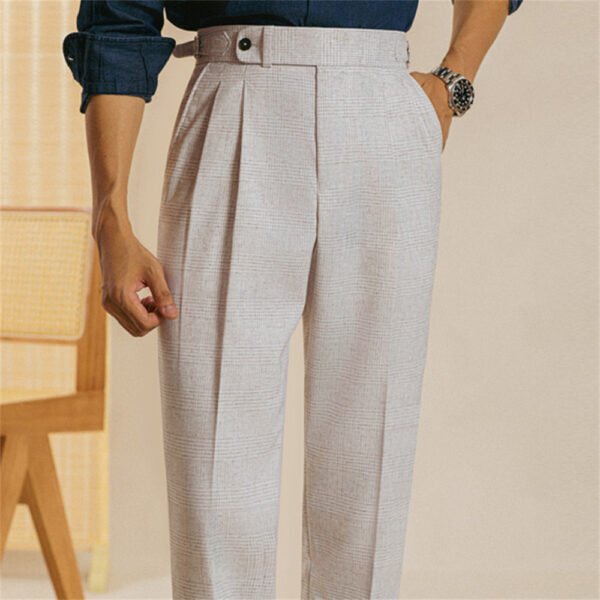 Men Lattice Casual British High Waist Suit Pant P0212 - Image 5