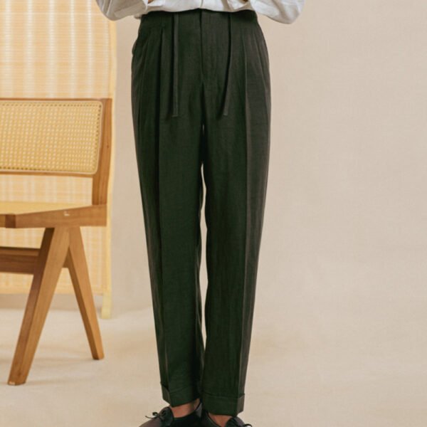 Casual Elastic Waist Double Pleated Linen Pant P0235 - Image 5