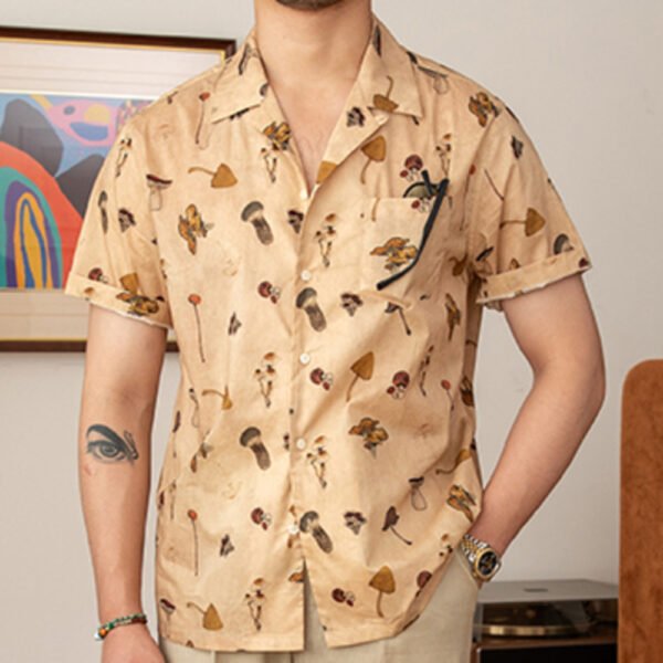 Cuban Neck Vintage Printed Short Sleeve Shirt P0230 - Image 2