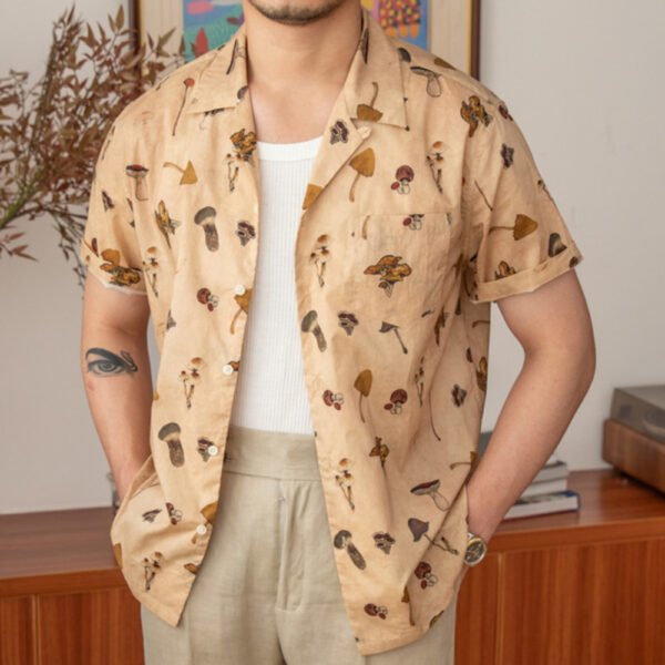 Cuban Neck Vintage Printed Short Sleeve Shirt P0230 - Image 3