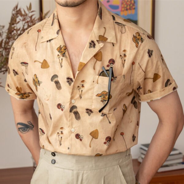 Cuban Neck Vintage Printed Short Sleeve Shirt P0230