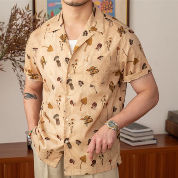 Cuban Neck Vintage Printed Short Sleeve Shirt P0230 - Image 5