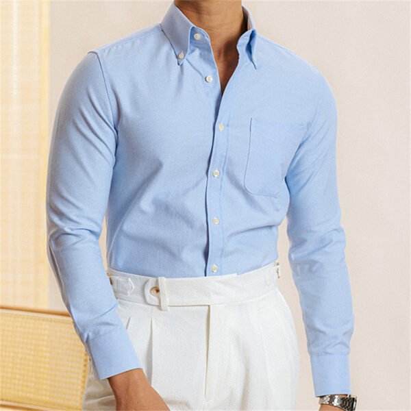 Long Sleeve Slim Oxford Shirts Men P0258 - Image 6