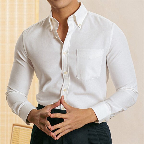 Long Sleeve Slim Oxford Shirts Men P0258 - Image 4