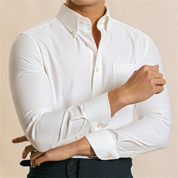 Long Sleeve Slim Oxford Shirts Men P0258 - Image 3