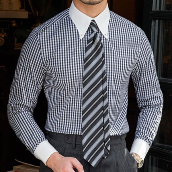 Men Plaid Long Sleeve Shirt P0061 - Image 4