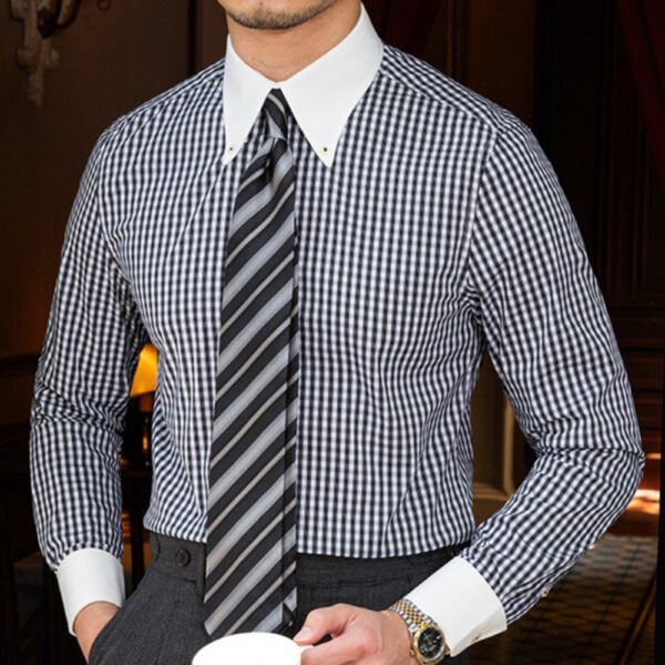Men Plaid Long Sleeve Shirt P0061 - Image 3