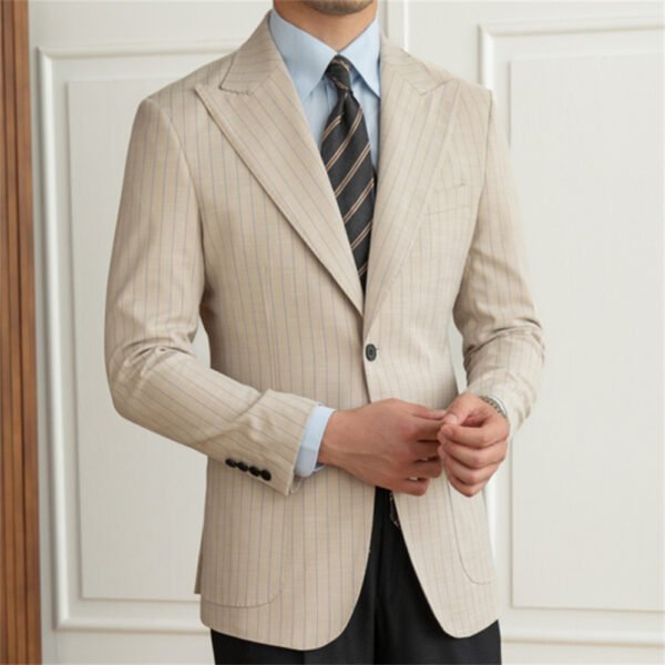 Luxury Retro Men Stripe Blazer British P0248 - Image 4