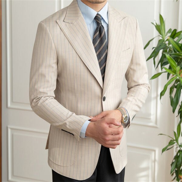 Luxury Retro Men Stripe Blazer British P0248 - Image 6