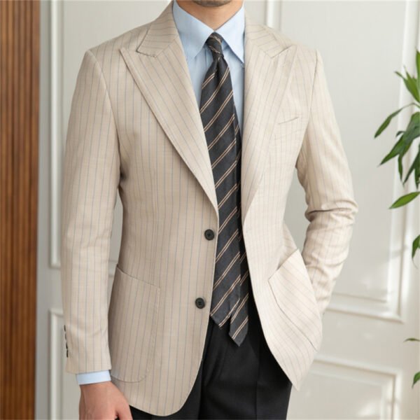 Luxury Retro Men Stripe Blazer British P0248 - Image 2