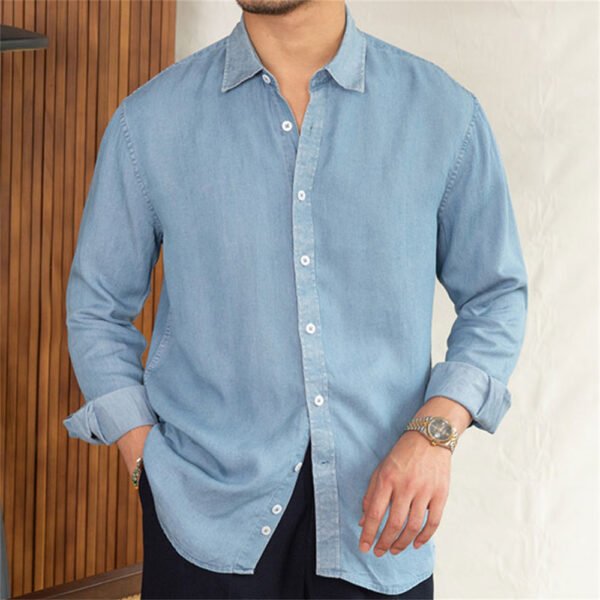 Retro Tencel Casual Denim Long-sleeved Shirt P0253 - Image 4