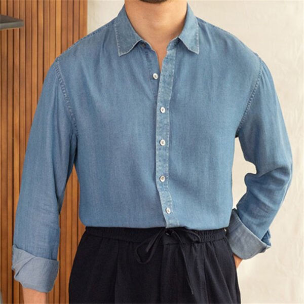 Retro Tencel Casual Denim Long-sleeved Shirt P0253 - Image 3