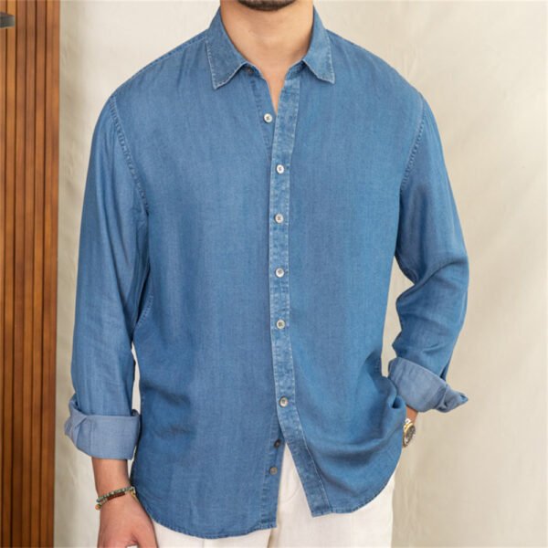 Retro Tencel Casual Denim Long-sleeved Shirt P0253 - Image 2