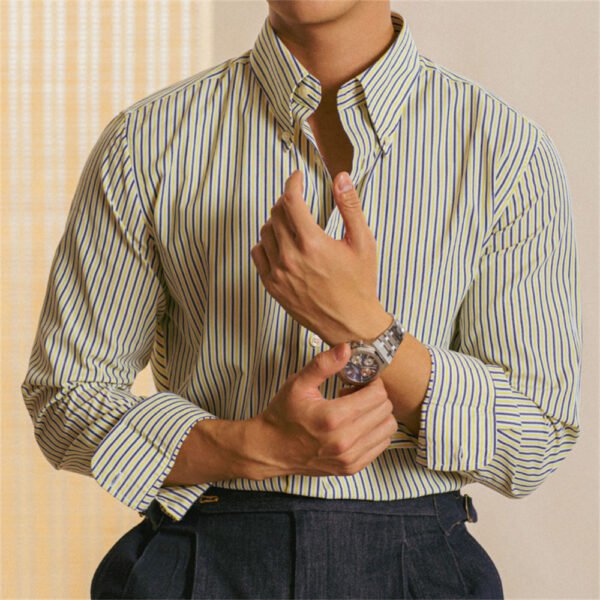 Casual Contrasting Stripes Long Sleeve Shirt P0257 - Image 6
