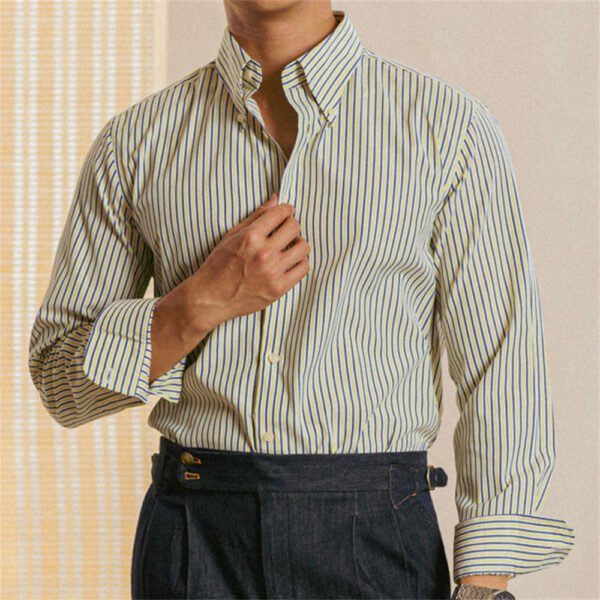 Casual Contrasting Stripes Long Sleeve Shirt P0257 - Image 4