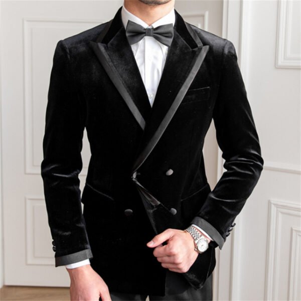 Black Velvet Men Blazers Double Breasted Casual Jacket  P0259 - Image 6