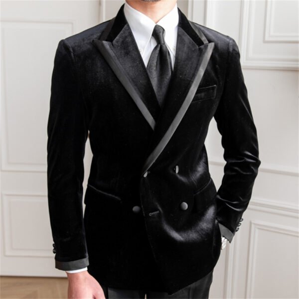 Black Velvet Men Blazers Double Breasted Casual Jacket  P0259