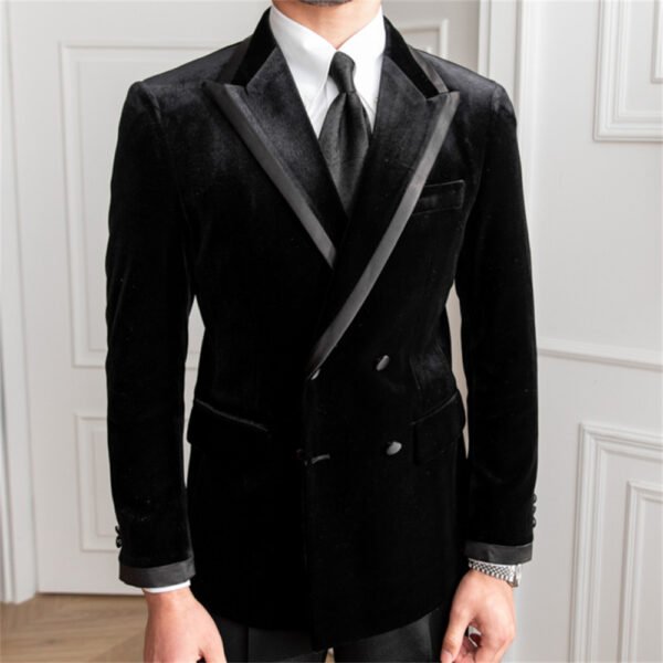 Black Velvet Men Blazers Double Breasted Casual Jacket  P0259 - Image 5