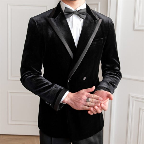 Black Velvet Men Blazers Double Breasted Casual Jacket  P0259 - Image 3