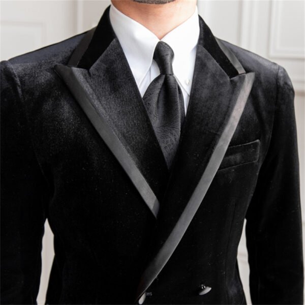 Black Velvet Men Blazers Double Breasted Casual Jacket  P0259 - Image 2