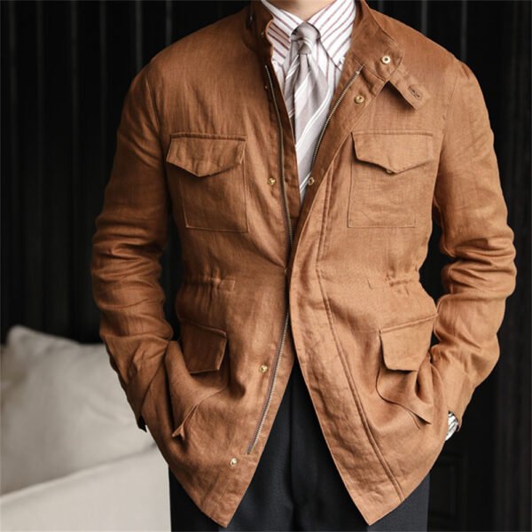 Linen Lapel Outwear Top Coat Jacket P0264 - Image 5