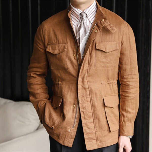 Linen Lapel Outwear Top Coat Jacket P0264