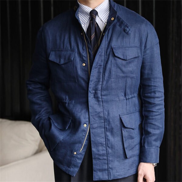 Linen Lapel Outwear Top Coat Jacket P0264 - Image 2