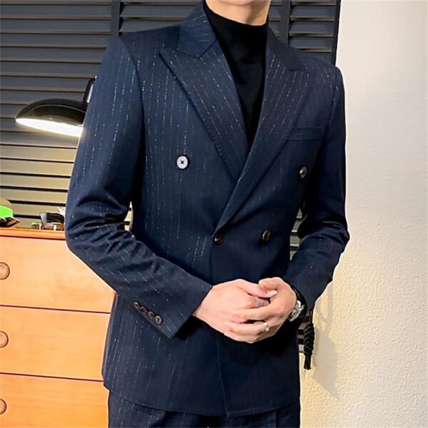 Casual Double Breasted Striped Men Blazer P0261 - Image 6