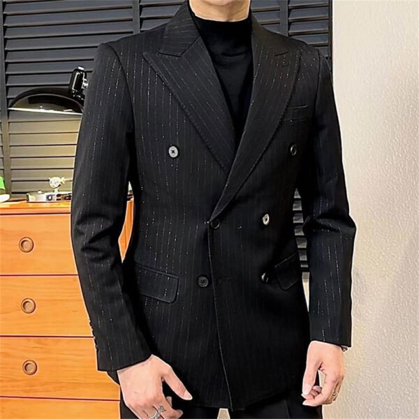 Casual Double Breasted Striped Men Blazer P0261