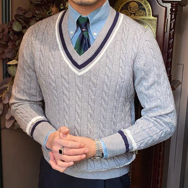 V-Neck Knitted Sweater Pullover P0062 - Image 3