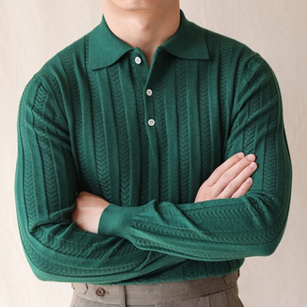 Lapel Slim Fit Knitted Sweater Pullover P0043 - Image 5