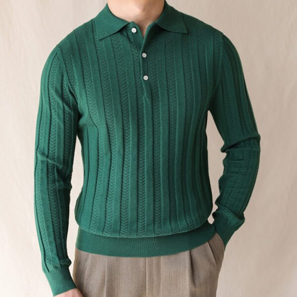 Lapel Slim Fit Knitted Sweater Pullover P0043 - Image 2